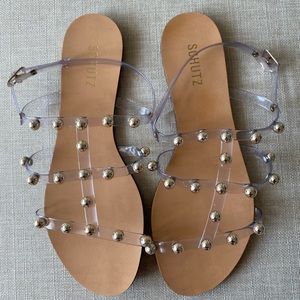 Size 10 Schutz Clear Strappy Sandals with Studs Like New Condition